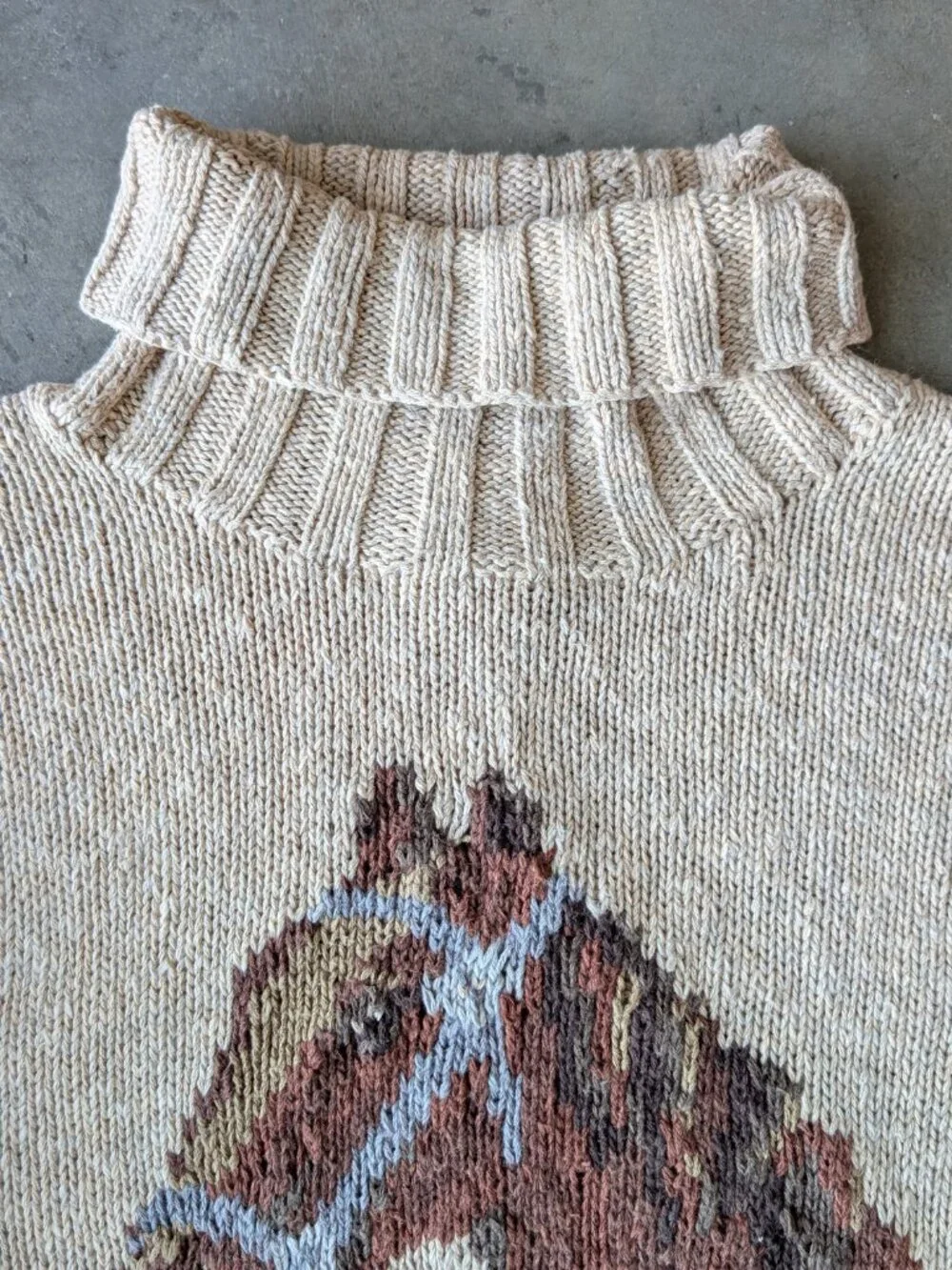 Ralph Lauren Horse Equestrian Intarsia Knit Tan Linen Turtleneck Sweater medium - Picture 3 of 10